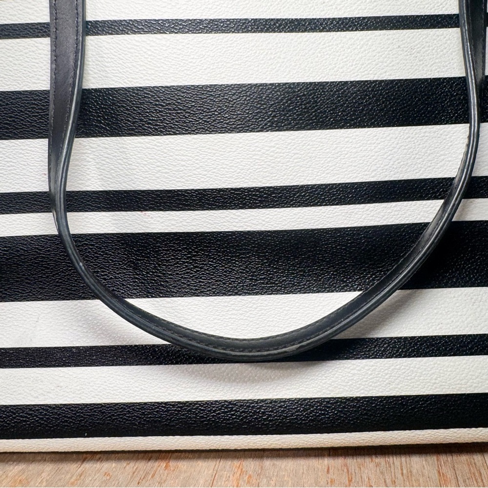 Kate Spade Vegan Leather Black & White Striped Tote Bag - Picture 7 of 9